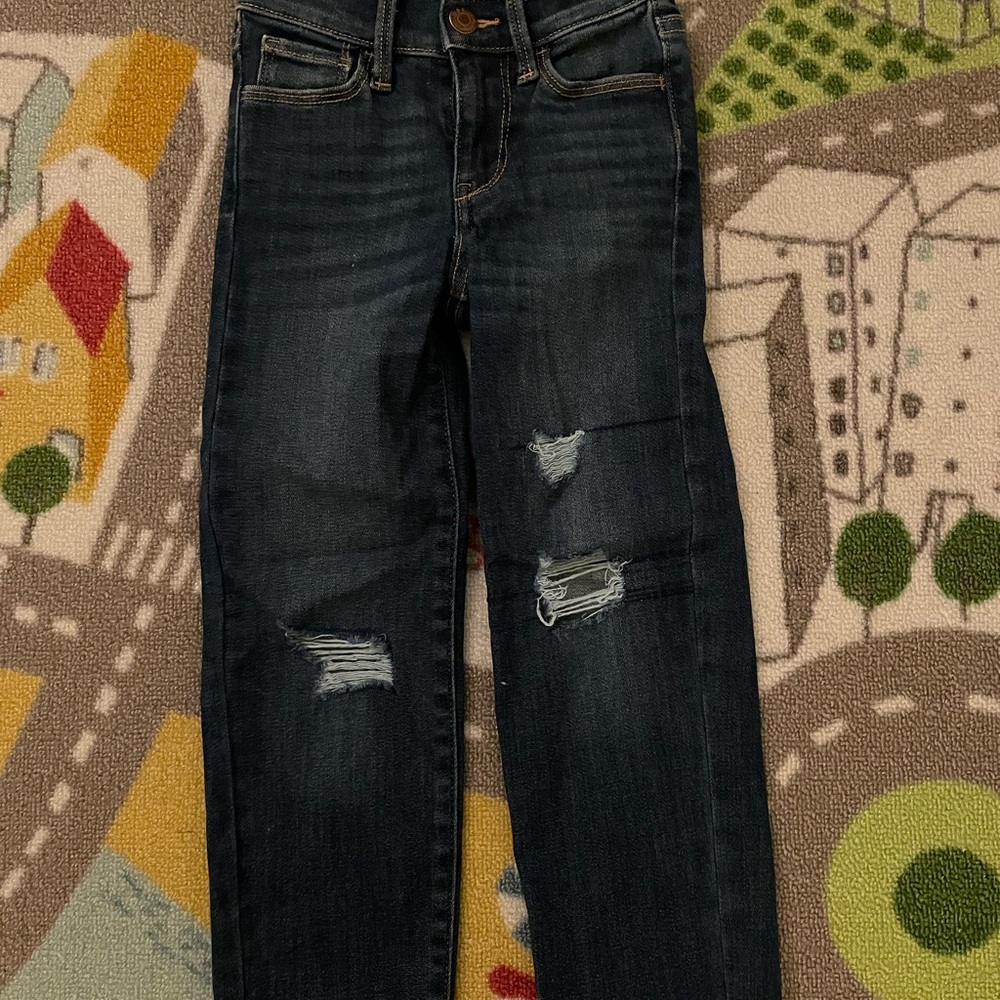 Kid’s distressed dark denim straight leg jeans
